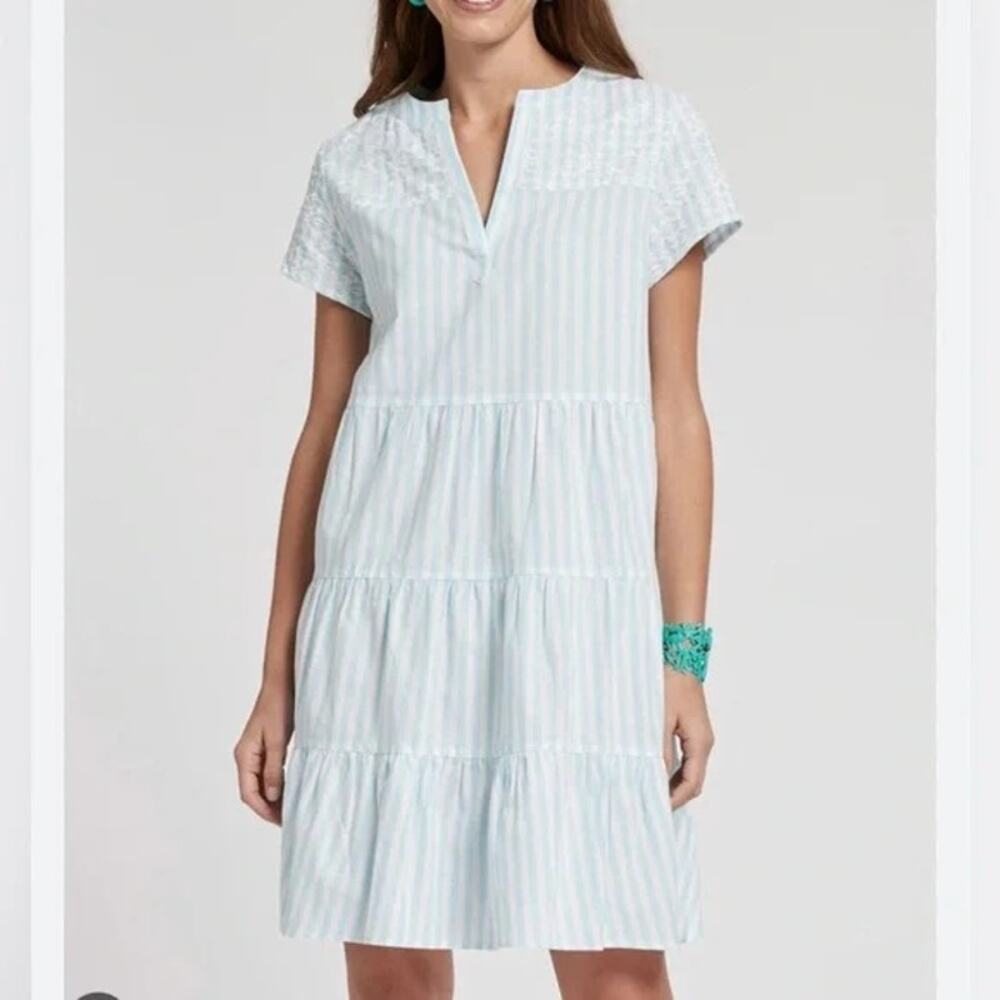 Tyler Boe Baby Blue Cotton Dress Relaxed Striped Embroidered Women Medium